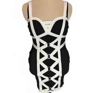 Wow Couture Black Bodycon Mini Dress with White Contrast Straps sz sml